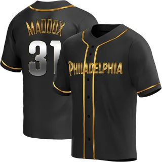 Men's Replica Black Golden Garry Maddox Philadelphia Phillies Alternate Jersey