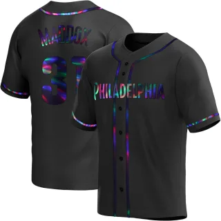 Men's Replica Black Holographic Garry Maddox Philadelphia Phillies Alternate Jersey